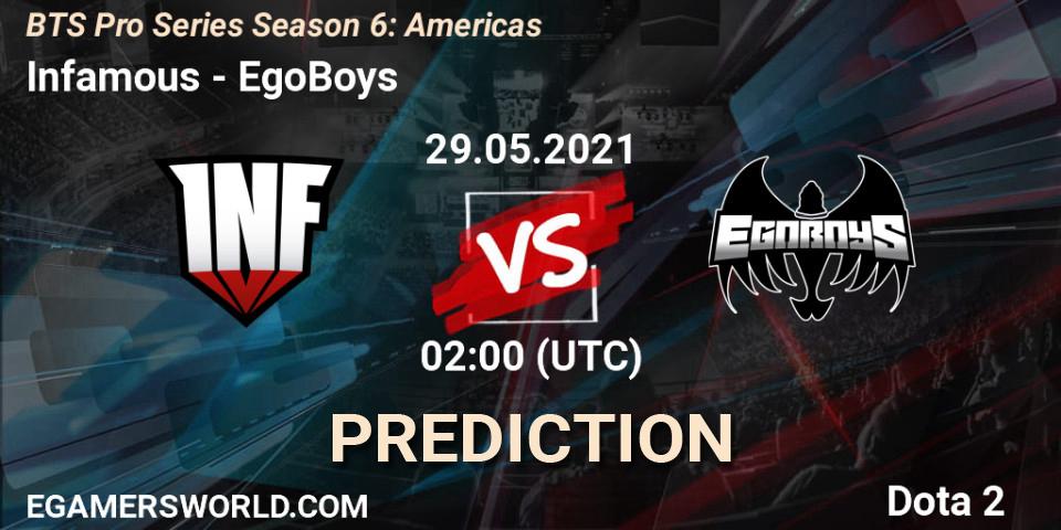 Prognose für das Spiel Infamous VS EgoBoys. 29.05.21. Dota 2 - BTS Pro Series Season 6: Americas