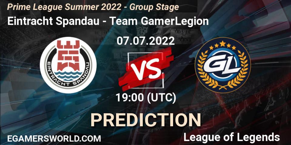 Prognose für das Spiel Eintracht Spandau VS Team GamerLegion. 07.07.22. LoL - Prime League Summer 2022 - Group Stage