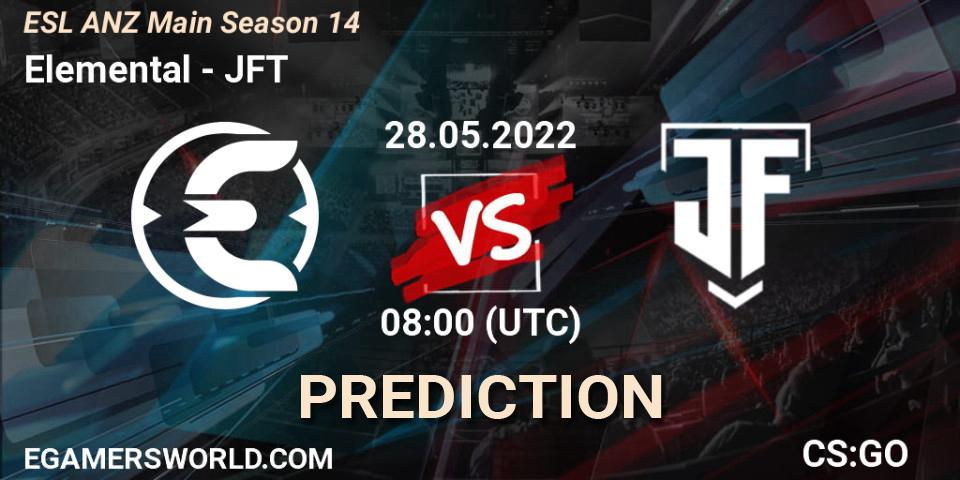 Prognose für das Spiel Elemental VS JFT. 28.05.2022 at 08:00. Counter-Strike (CS2) - ESL ANZ Main Season 14