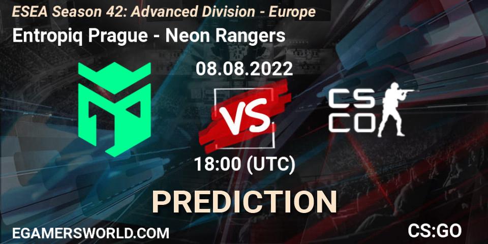 Prognose für das Spiel Entropiq Prague VS Neon Rangers. 13.09.2022 at 14:00. Counter-Strike (CS2) - ESEA Season 42: Advanced Division - Europe