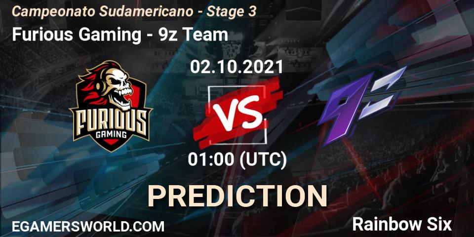 Prognose für das Spiel Furious Gaming VS 9z Team. 02.10.2021 at 01:00. Rainbow Six - Campeonato Sudamericano - Stage 3