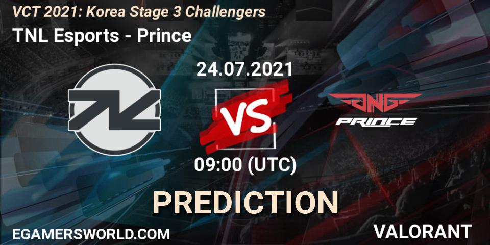 Prognose für das Spiel TNL Esports VS Prince. 24.07.2021 at 09:00. VALORANT - VCT 2021: Korea Stage 3 Challengers