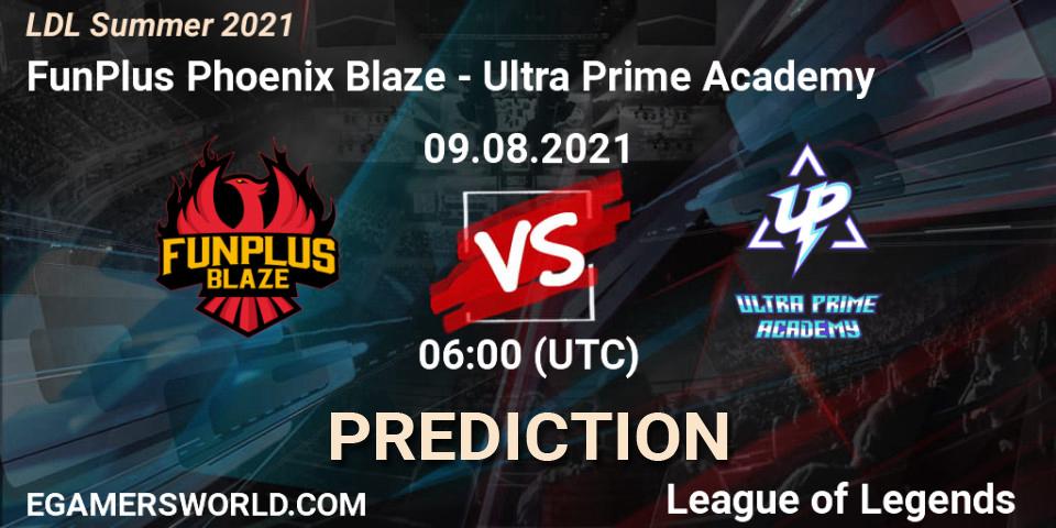 Prognose für das Spiel FunPlus Phoenix Blaze VS Ultra Prime Academy. 09.08.2021 at 07:00. LoL - LDL Summer 2021