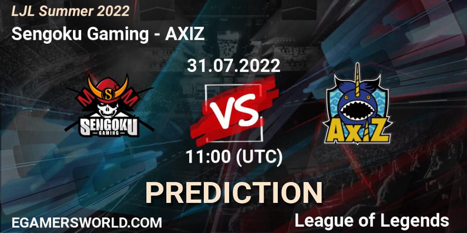 Prognose für das Spiel Sengoku Gaming VS AXIZ. 31.07.2022 at 11:00. LoL - LJL Summer 2022