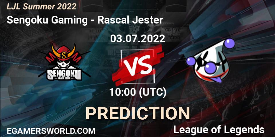 Prognose für das Spiel Sengoku Gaming VS Rascal Jester. 03.07.2022 at 10:00. LoL - LJL Summer 2022