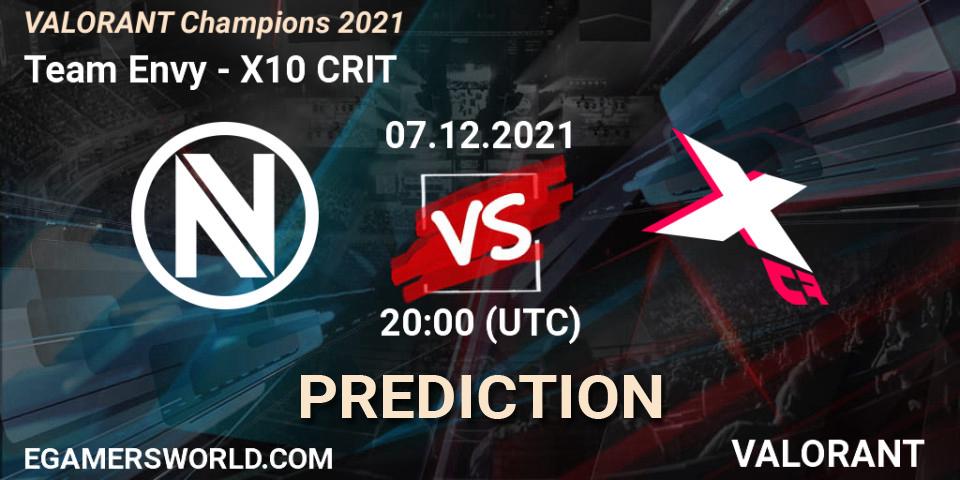 Prognose für das Spiel Team Envy VS X10 CRIT. 07.12.2021 at 21:00. VALORANT - VALORANT Champions 2021