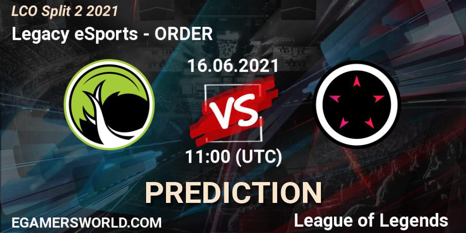Prognose für das Spiel Legacy eSports VS ORDER. 16.06.2021 at 11:30. LoL - LCO Split 2 2021
