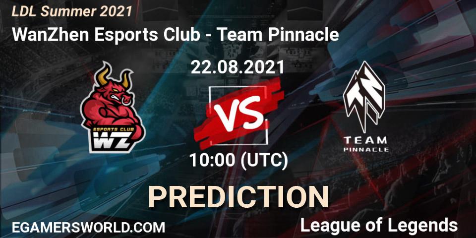Prognose für das Spiel WanZhen Esports Club VS Team Pinnacle. 22.08.2021 at 11:00. LoL - LDL Summer 2021