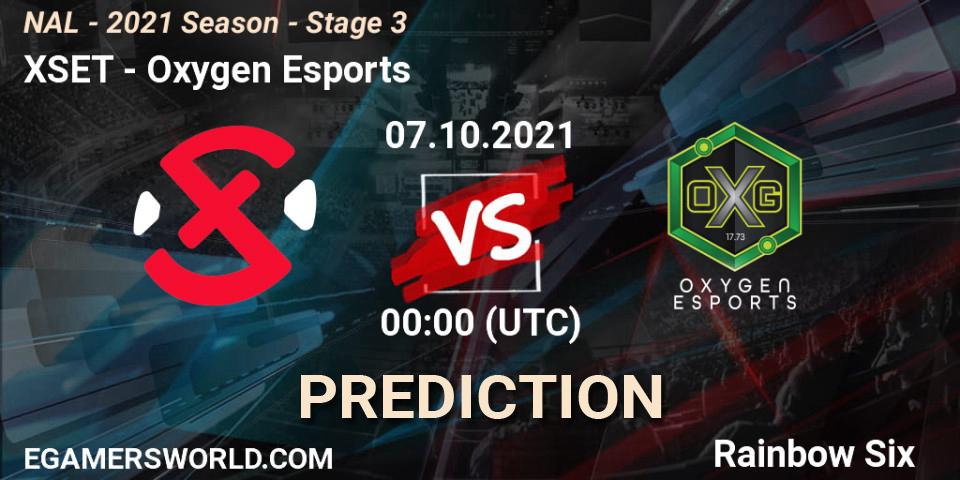 Prognose für das Spiel XSET VS Oxygen Esports. 07.10.2021 at 00:00. Rainbow Six - NAL - 2021 Season - Stage 3