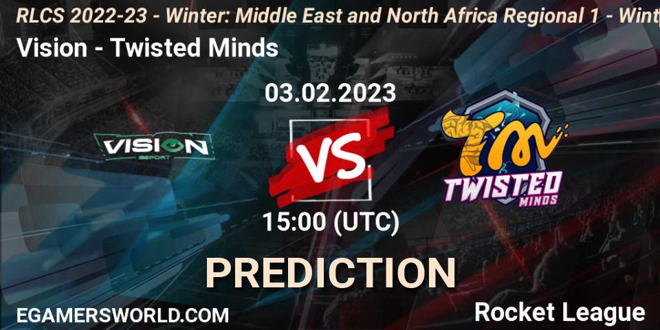 Prognose für das Spiel Vision VS Twisted Minds. 03.02.2023 at 15:00. Rocket League - RLCS 2022-23 - Winter: Middle East and North Africa Regional 1 - Winter Open