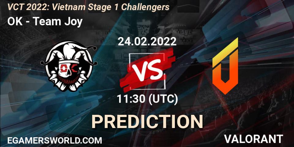 Prognose für das Spiel OK VS Team Joy. 24.02.2022 at 11:30. VALORANT - VCT 2022: Vietnam Stage 1 Challengers