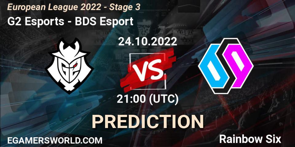 Prognose für das Spiel G2 Esports VS BDS Esport. 24.10.22. Rainbow Six - European League 2022 - Stage 3
