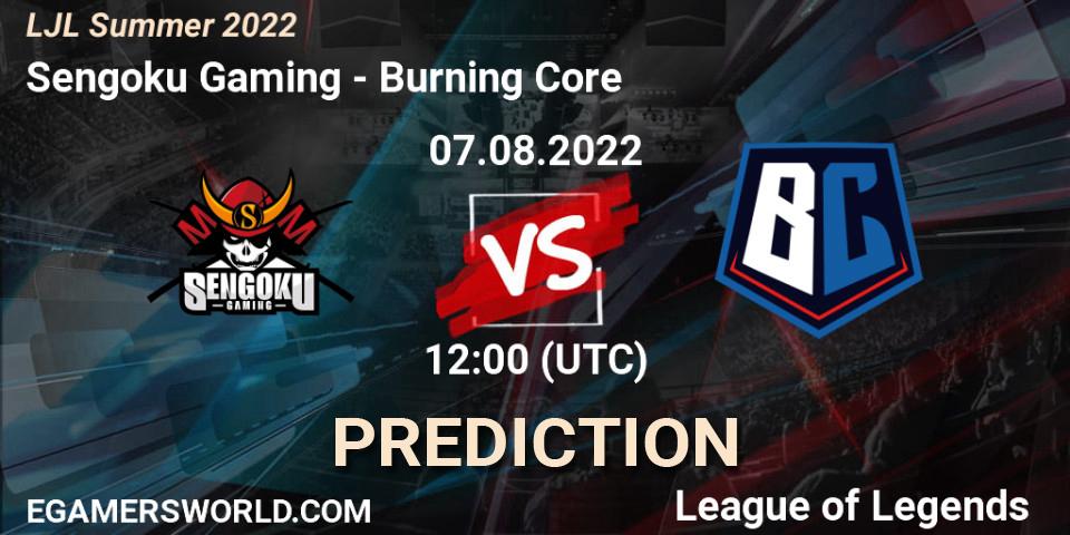 Prognose für das Spiel Sengoku Gaming VS Burning Core. 07.08.22. LoL - LJL Summer 2022