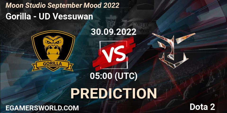 Prognose für das Spiel Gorilla VS UD Vessuwan. 30.09.2022 at 06:10. Dota 2 - Moon Studio September Mood 2022