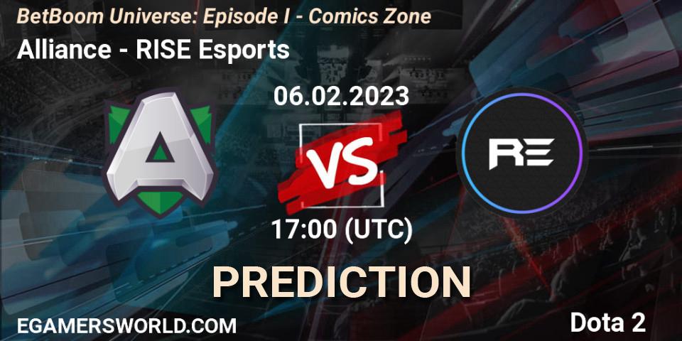 Prognose für das Spiel Alliance VS RISE Esports. 06.02.23. Dota 2 - BetBoom Universe: Episode I - Comics Zone