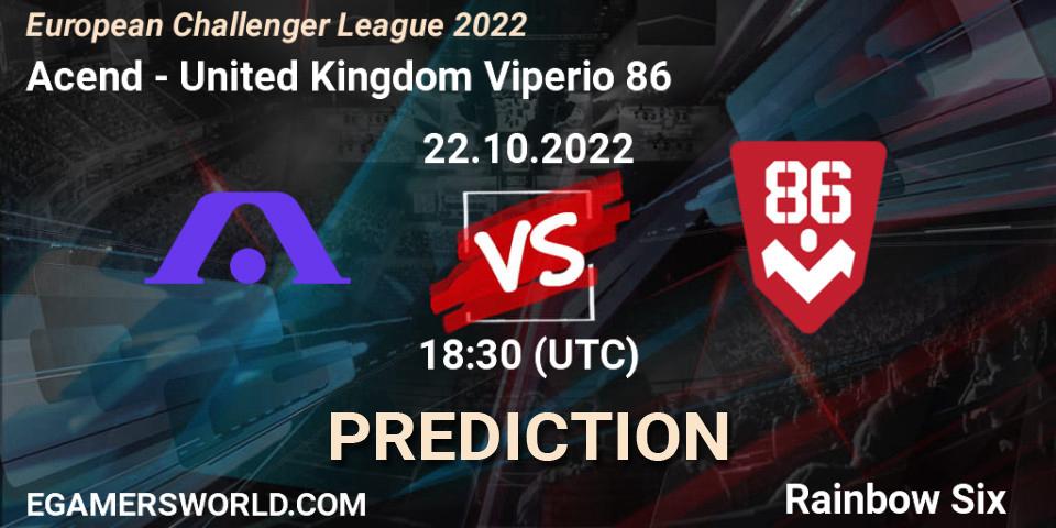 Prognose für das Spiel Acend VS United Kingdom Viperio 86. 22.10.2022 at 18:30. Rainbow Six - European Challenger League 2022