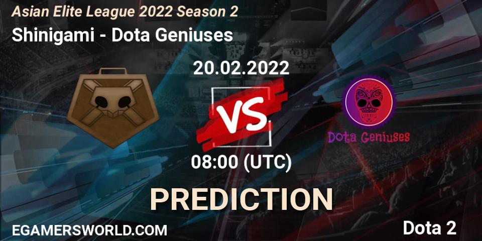 Prognose für das Spiel Shinigami VS Dota Geniuses. 20.02.2022 at 08:01. Dota 2 - Asian Elite League 2022 Season 2