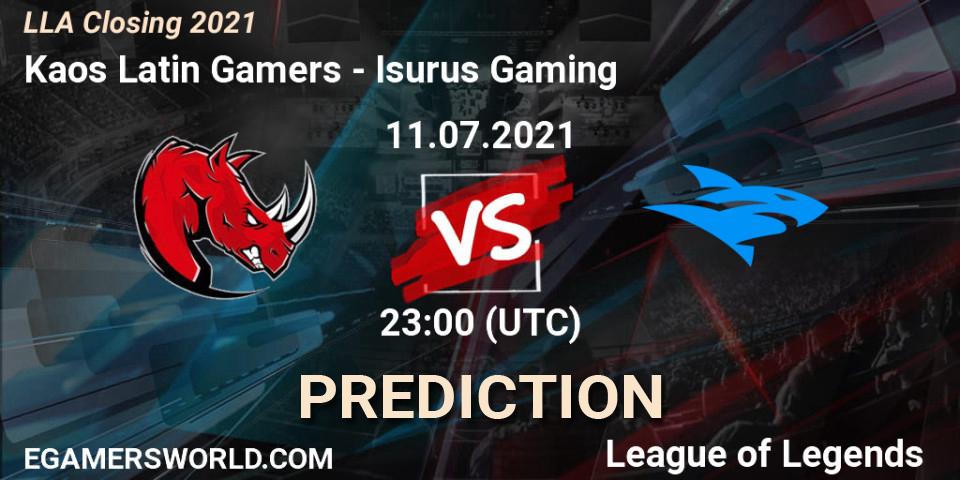 Prognose für das Spiel Kaos Latin Gamers VS Isurus Gaming. 11.07.21. LoL - LLA Closing 2021