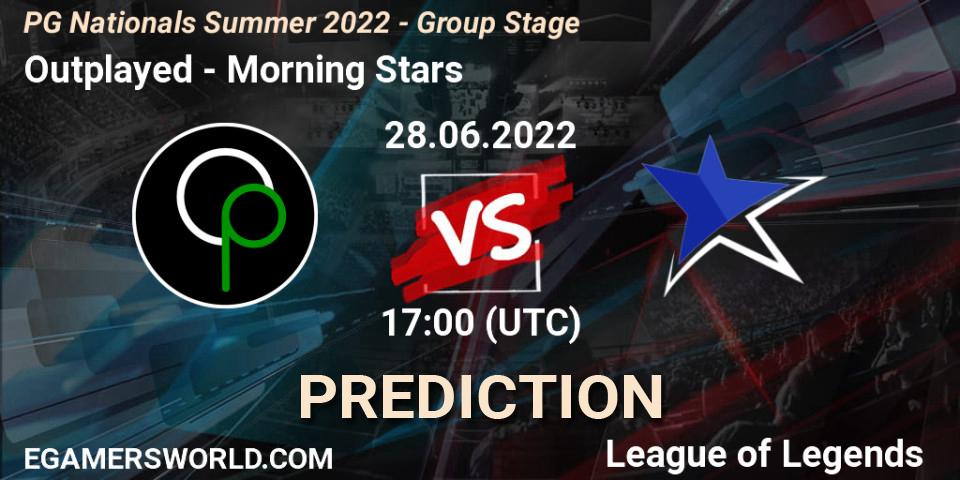 Prognose für das Spiel Outplayed VS Morning Stars. 28.06.2022 at 17:00. LoL - PG Nationals Summer 2022 - Group Stage