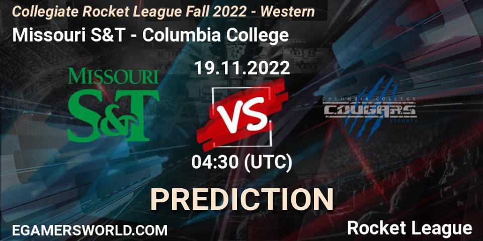 Prognose für das Spiel Missouri S&T VS Columbia College. 19.11.2022 at 04:30. Rocket League - Collegiate Rocket League Fall 2022 - Western