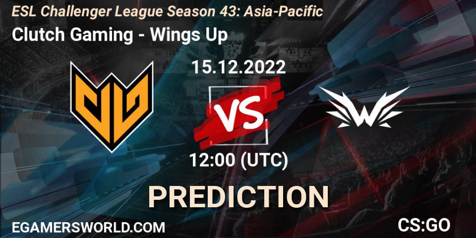 Prognose für das Spiel Clutch Gaming VS Wings Up. 15.12.2022 at 12:00. Counter-Strike (CS2) - ESL Challenger League Season 43: Asia-Pacific