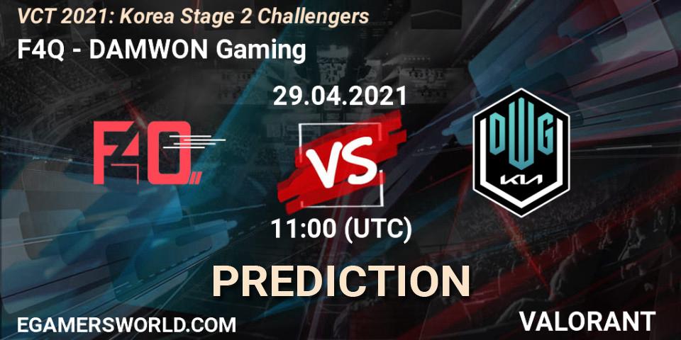 Prognose für das Spiel F4Q VS DAMWON Gaming. 29.04.2021 at 11:00. VALORANT - VCT 2021: Korea Stage 2 Challengers
