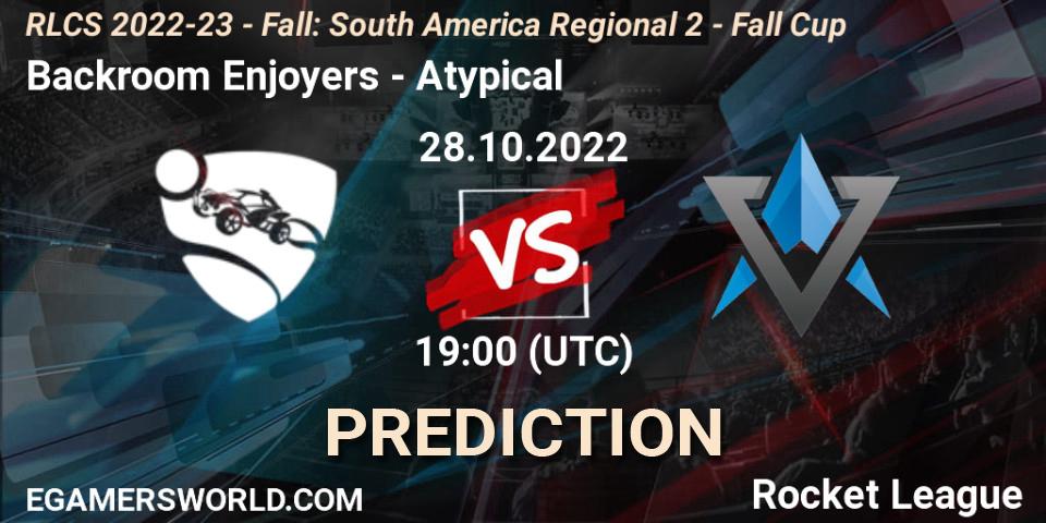 Prognose für das Spiel Backroom Enjoyers VS Atypical. 28.10.2022 at 19:00. Rocket League - RLCS 2022-23 - Fall: South America Regional 2 - Fall Cup