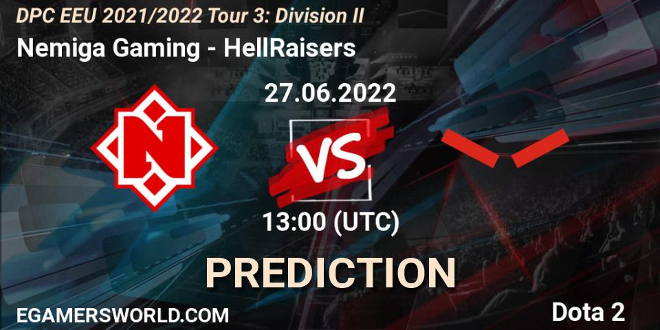 Prognose für das Spiel Nemiga Gaming VS HellRaisers. 27.06.22. Dota 2 - DPC EEU 2021/2022 Tour 3: Division II