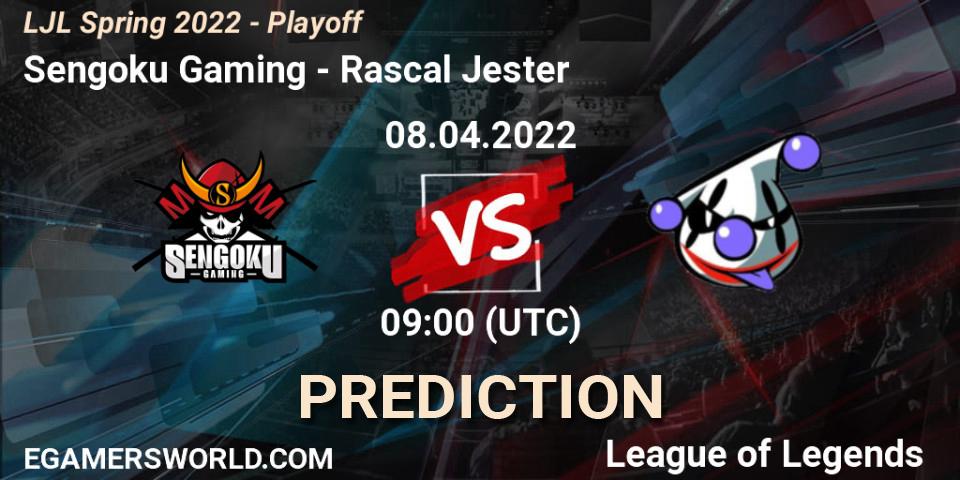 Prognose für das Spiel Sengoku Gaming VS Rascal Jester. 08.04.2022 at 09:00. LoL - LJL Spring 2022 - Playoff 