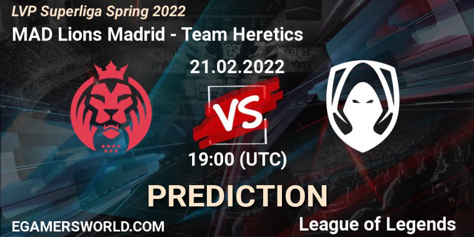 Prognose für das Spiel MAD Lions Madrid VS Team Heretics. 21.02.2022 at 17:00. LoL - LVP Superliga Spring 2022