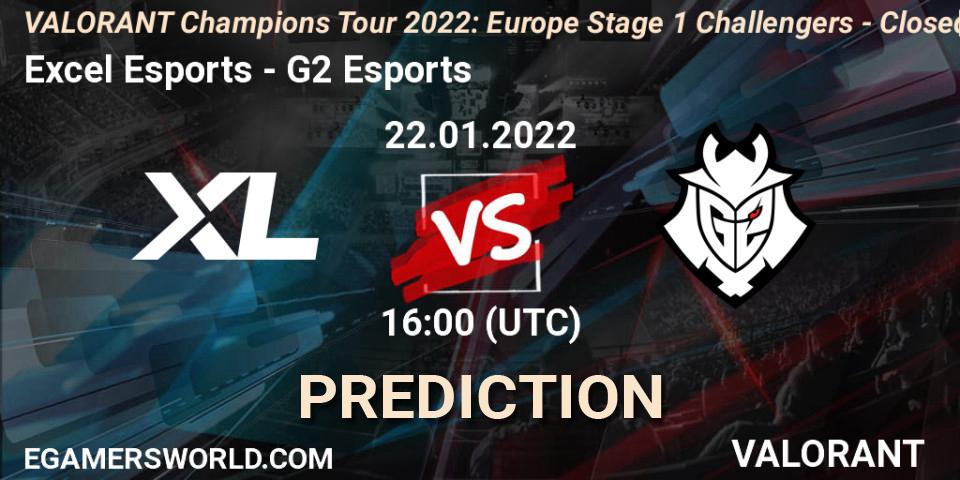 Prognose für das Spiel Excel Esports VS G2 Esports. 22.01.2022 at 16:00. VALORANT - VCT 2022: Europe Stage 1 Challengers - Closed Qualifier 2