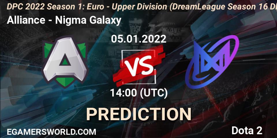 Prognose für das Spiel Alliance VS Nigma Galaxy. 05.01.2022 at 13:56. Dota 2 - DPC 2022 Season 1: Euro - Upper Division (DreamLeague Season 16 DPC WEU)