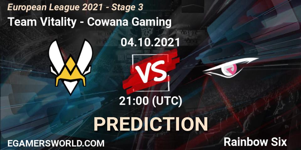Prognose für das Spiel Team Vitality VS Cowana Gaming. 04.10.21. Rainbow Six - European League 2021 - Stage 3