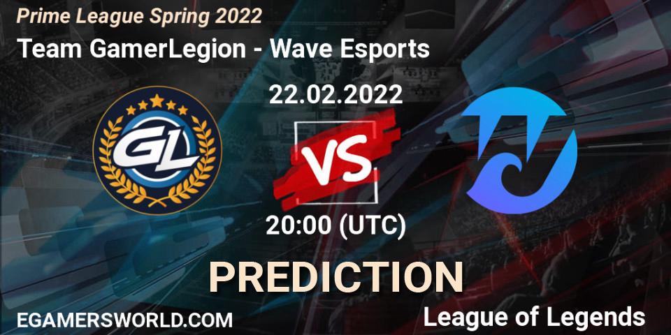 Prognose für das Spiel Team GamerLegion VS Wave Esports. 22.02.2022 at 20:00. LoL - Prime League Spring 2022