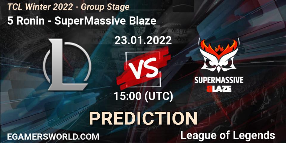 Prognose für das Spiel 5 Ronin VS SuperMassive Blaze. 23.01.2022 at 15:00. LoL - TCL Winter 2022 - Group Stage