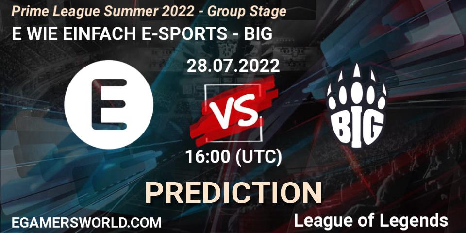 Prognose für das Spiel E WIE EINFACH E-SPORTS VS BIG. 28.07.2022 at 19:00. LoL - Prime League Summer 2022 - Group Stage