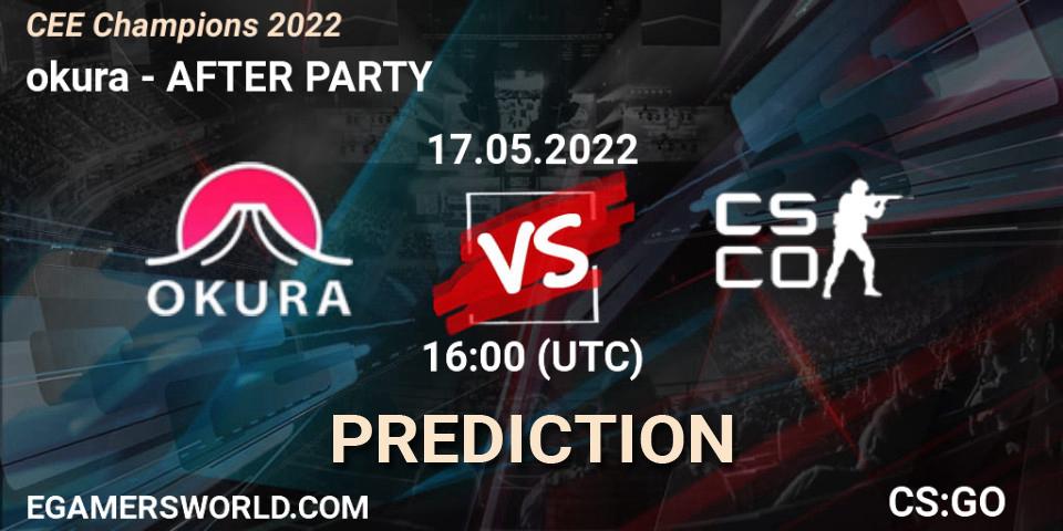 Prognose für das Spiel okura VS AFTER PARTY. 17.05.2022 at 16:00. Counter-Strike (CS2) - CEE Champions 2022
