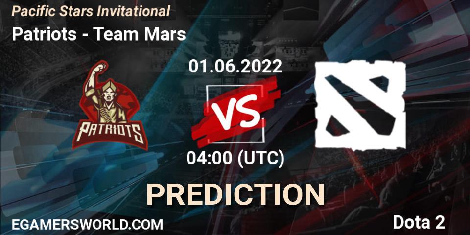 Prognose für das Spiel Patriots VS Team Mars. 01.06.2022 at 04:04. Dota 2 - Pacific Stars Invitational