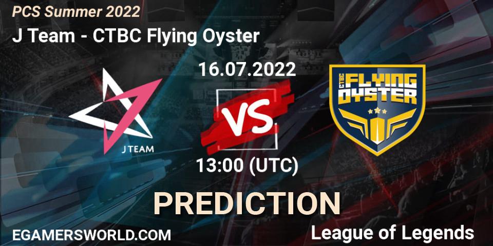 Prognose für das Spiel J Team VS CTBC Flying Oyster. 16.07.2022 at 12:00. LoL - PCS Summer 2022