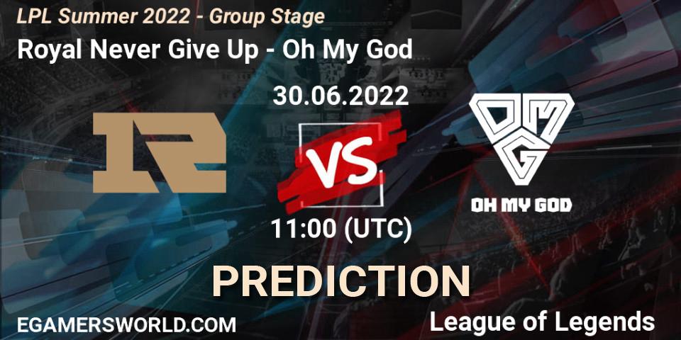 Prognose für das Spiel Royal Never Give Up VS Oh My God. 30.06.2022 at 11:40. LoL - LPL Summer 2022 - Group Stage