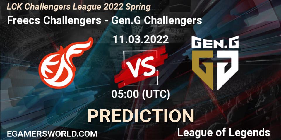 Prognose für das Spiel Freecs Challengers VS Gen.G Challengers. 11.03.2022 at 05:00. LoL - LCK Challengers League 2022 Spring