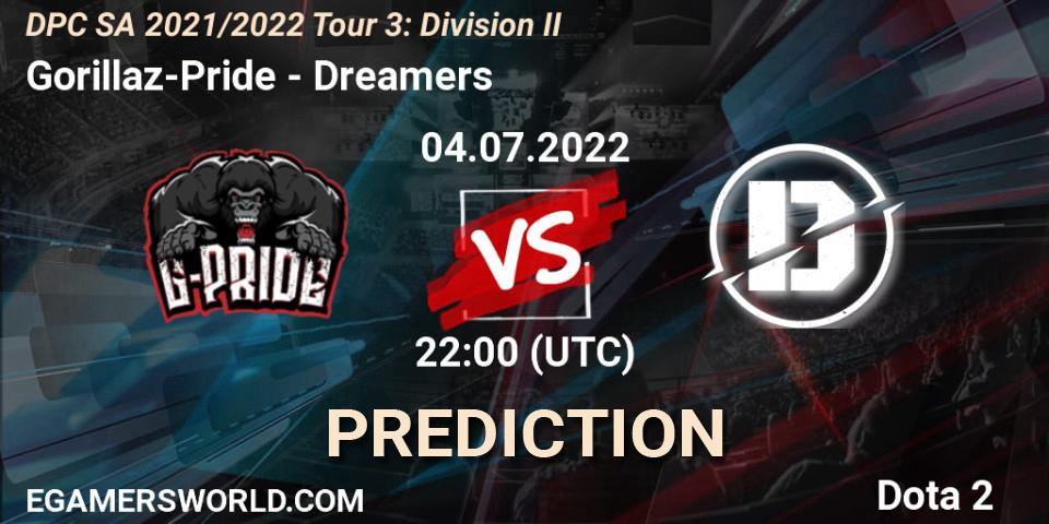 Prognose für das Spiel Gorillaz-Pride VS Dreamers. 04.07.22. Dota 2 - DPC SA 2021/2022 Tour 3: Division II