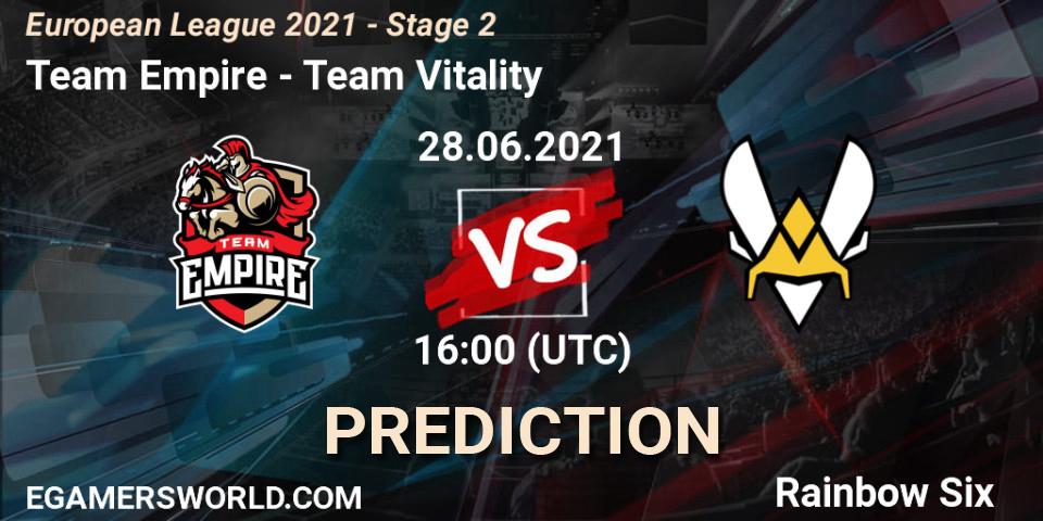 Prognose für das Spiel Team Empire VS Team Vitality. 28.06.21. Rainbow Six - European League 2021 - Stage 2