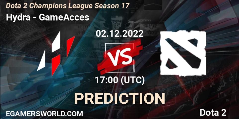 Prognose für das Spiel Hydra VS GameAcces. 02.12.22. Dota 2 - Dota 2 Champions League Season 17
