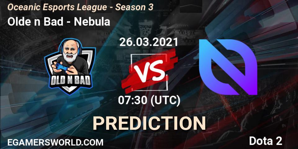Prognose für das Spiel Olde n Bad VS Nebula. 26.03.2021 at 07:33. Dota 2 - Oceanic Esports League - Season 3