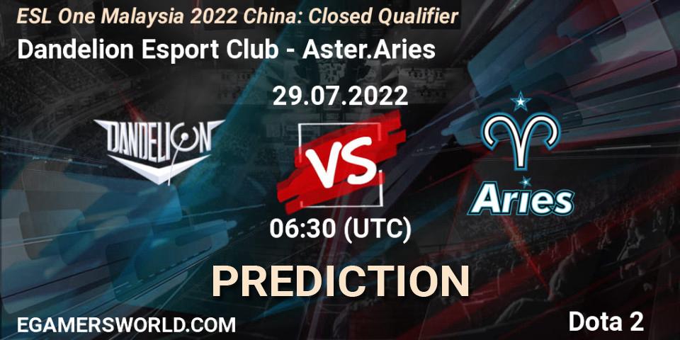 Prognose für das Spiel Dandelion Esport Club VS Aster.Aries. 29.07.2022 at 06:32. Dota 2 - ESL One Malaysia 2022 China: Closed Qualifier