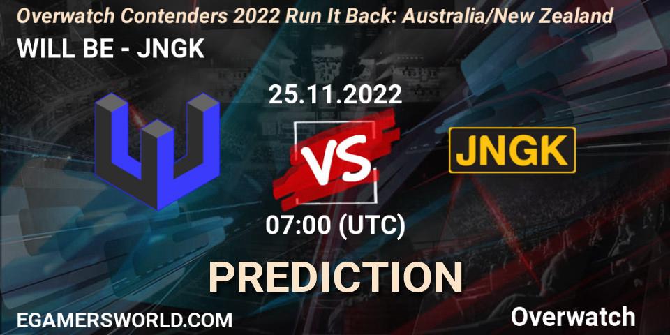 Prognose für das Spiel WILL BE VS JNGK. 25.11.2022 at 07:00. Overwatch - Overwatch Contenders 2022 - Australia/New Zealand - November