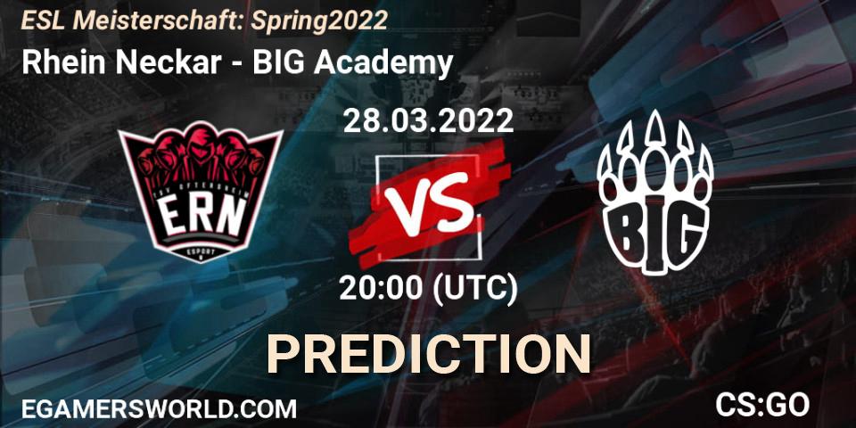 Prognose für das Spiel Rhein Neckar VS BIG Academy. 28.03.2022 at 19:00. Counter-Strike (CS2) - ESL Meisterschaft: Spring 2022