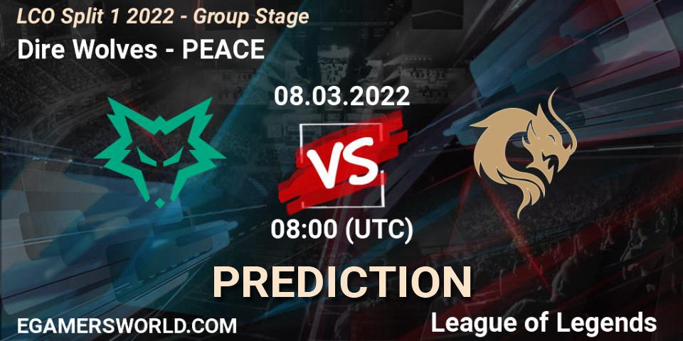 Prognose für das Spiel Dire Wolves VS PEACE. 08.03.2022 at 08:00. LoL - LCO Split 1 2022 - Group Stage 
