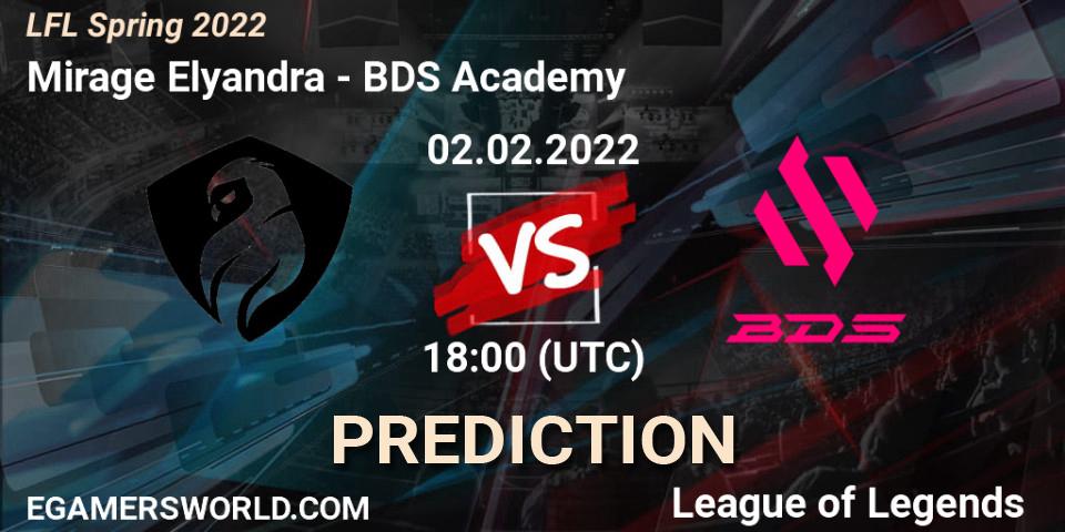 Prognose für das Spiel Mirage Elyandra VS BDS Academy. 02.02.2022 at 18:00. LoL - LFL Spring 2022